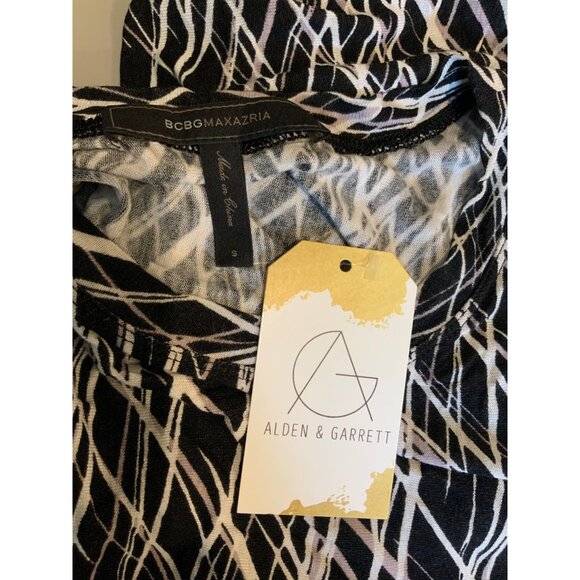 BCBG Max Azria Black & Gray Geometric Striped Trapeze Dress, Size S - Picture 5 of 5